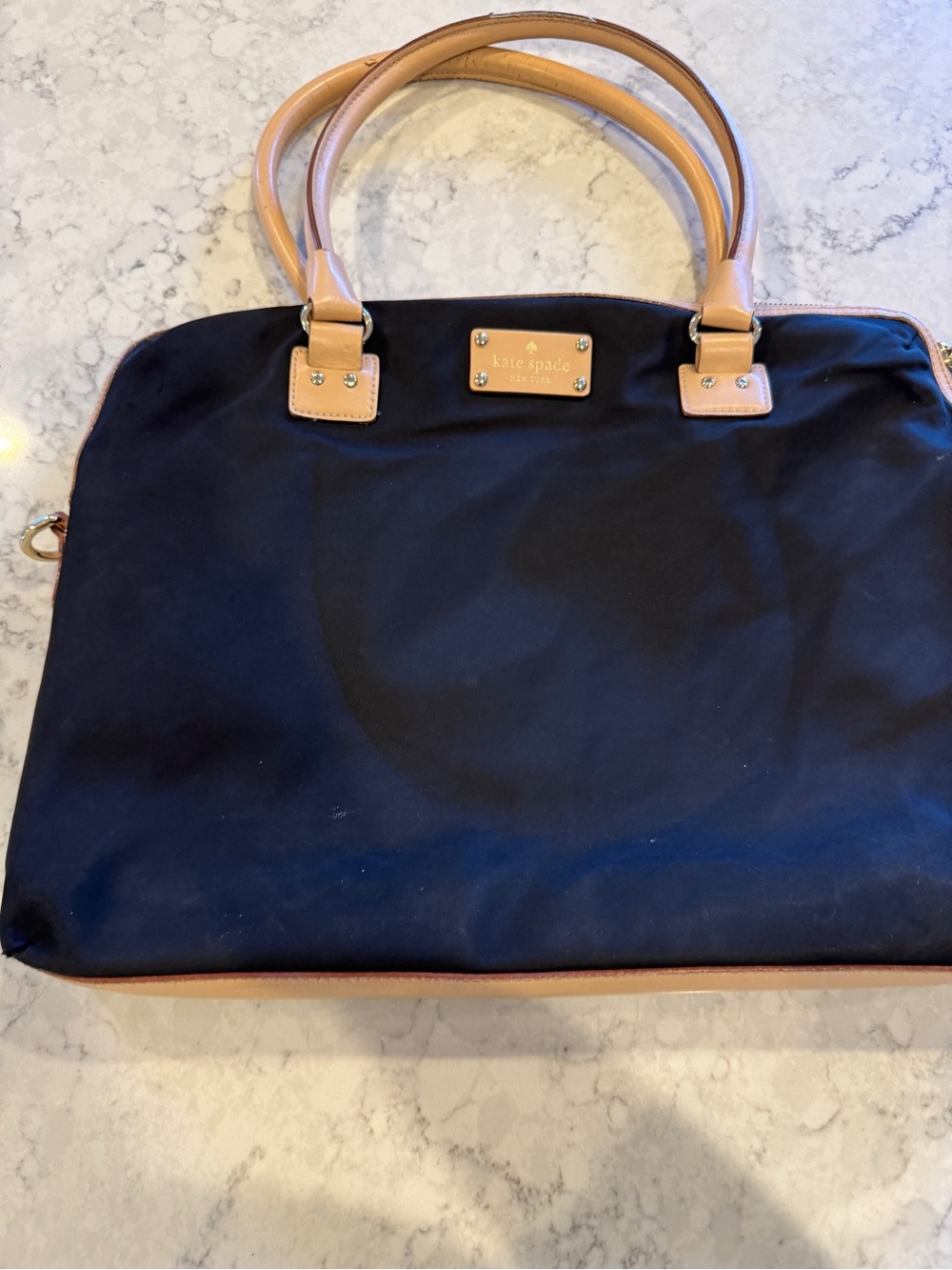 Kate Spade New York Black Nylon Laptop Tote Work Bag Pink Lining Leather Trim